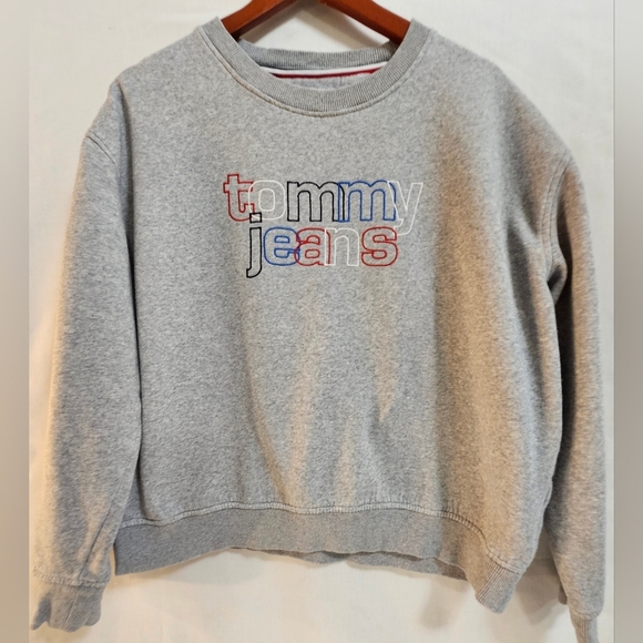 Tommy Jeans Logo Sweatshirt Women’s Small Gray Embroidered Pullover - Picture 1 of 6